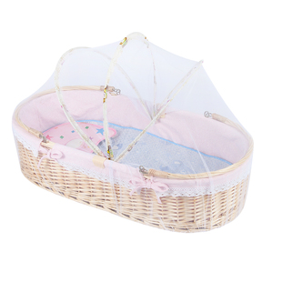 摇篮床藤编新生儿婴儿篮便携提篮童床实木车载手提蓝轮子蚊帐凉席