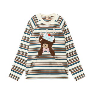 【商场同款】LALABOBO撞色卫衣26年春新潮原创慵懒风圆领条纹上衣