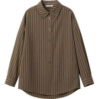 播商场同款翻领竖条纹衬衫女24冬季新款通勤宽松上衣BDR9CD4229