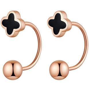 拧螺丝耳钉四叶草18k玫瑰金配件耳堵u型耳环女耳钉螺丝拧扣耳骨钉