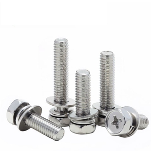 镀镍凹脑十字三组合外六角组合螺丝槽凹穴平弹垫螺栓M3M4M5M6M8