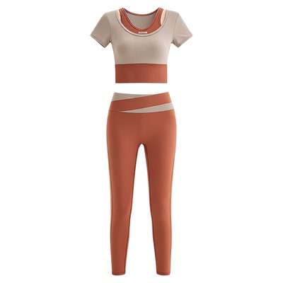 新款拼色瑜伽健身服速干跑步短袖