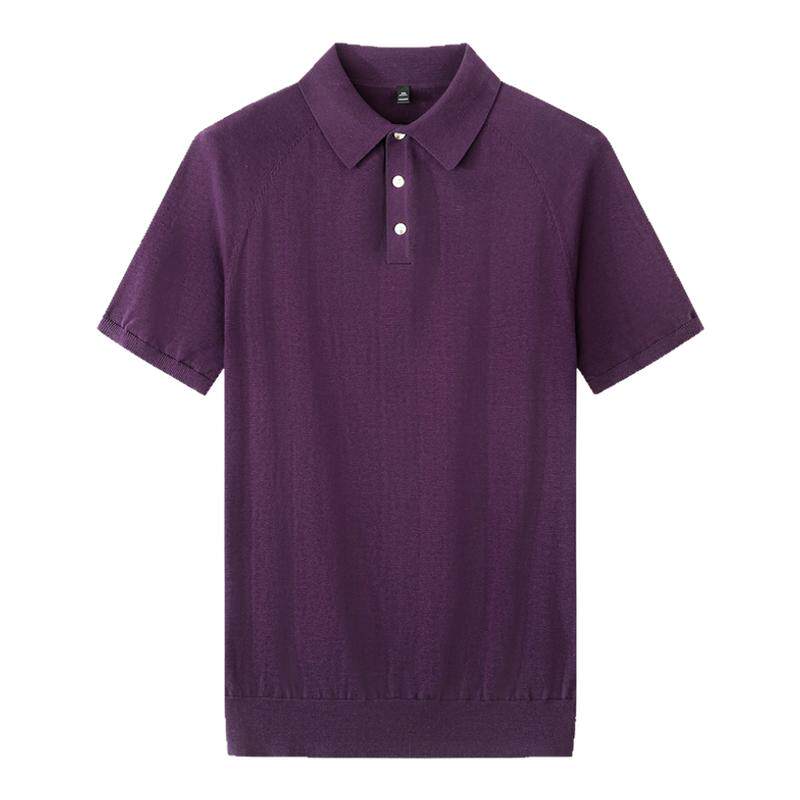 【插肩袖纯棉polo】14针老钱风复古紫色短袖男士针织翻领T恤夏季