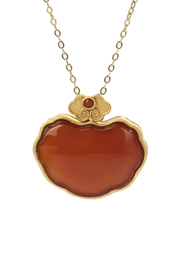 宫里上新天然红玛瑙平安锁项链