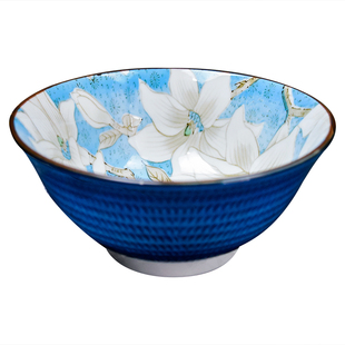 千年瓷语日本进口和彩木莲家用陶瓷米饭碗面碗田园风餐具花卉瓷碗