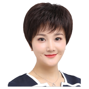 假发女短发全头套真人发丝短直发中老年女士自然妈妈自然头套舒适