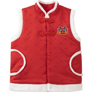 aqpa爱帕儿童马甲新年红中式衣服宝宝拜年服秋冬保暖棉服马夹背心