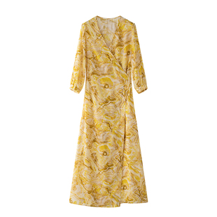 TEASEL「海滨微风」16姆米真丝双绉夏日度假风飘逸印花吊带连衣裙