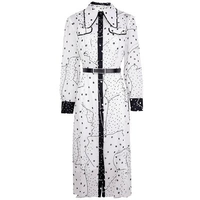 马天奴黑白印花大翻领连衣裙