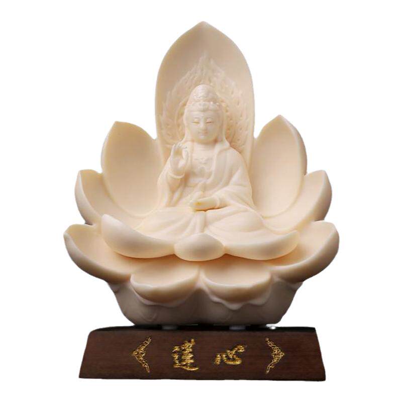 东方泥土《莲心观音》玉黄瓷摆件