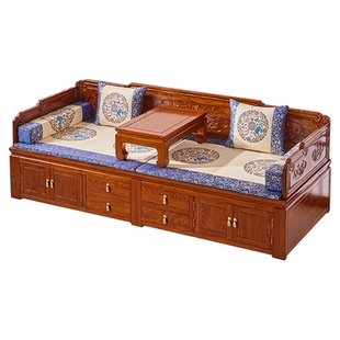 小户型罗汉床新中式箱体实木沙发老榆木罗汉床榻原木复古客厅家具