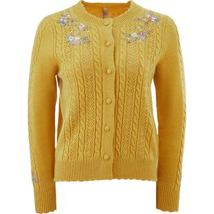 渔牌女装针织衫女2024新款春秋镂空绣花休闲短款毛衣外套FGGC3612