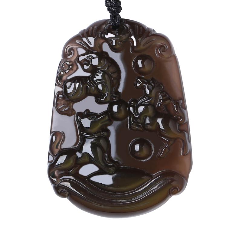 耀灿黑曜石三合生肖吊坠