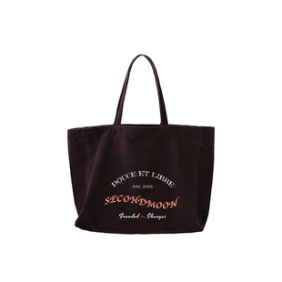 SecondMoon小众设计感韩国进口棉麻灯芯绒印花单肩韩系通勤帆布包