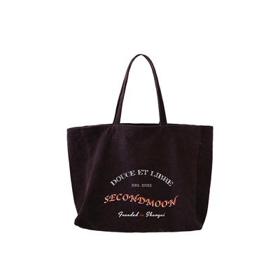 SecondMoon小众设计感韩国进口棉麻灯芯绒印花单肩韩系通勤帆布包