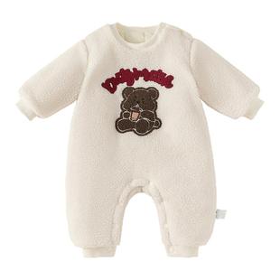 婴儿连体衣宝宝加绒爬服女宝棉服毛毛衣冬装新生儿外出服加厚衣服