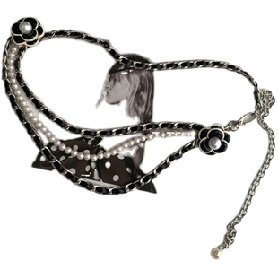 小香风复古腰链配饰西装腰带女珍珠链条山茶花装饰腰饰ins潮皮带