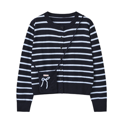 西町村屋条纹针织衫女2026春新款休闲舒适时尚上衣含包XHBA10340