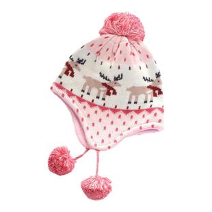 女童秋冬新款帽子双层纯棉薄款针织护耳帽宝宝粉色小鹿公主棉线帽
