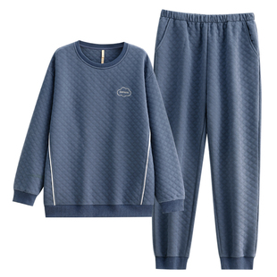 家乐芬睡衣男士秋冬季冬款纯棉加厚家居服圆领套头春秋款夹层夹棉