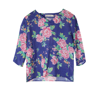 民族风轻薄透气苎麻大花套头衫女