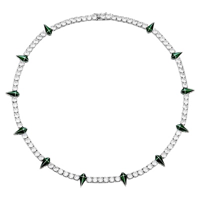 KREAM 绿滴油图腾满钻网球项链男嘻哈女同款黑豹锁骨链