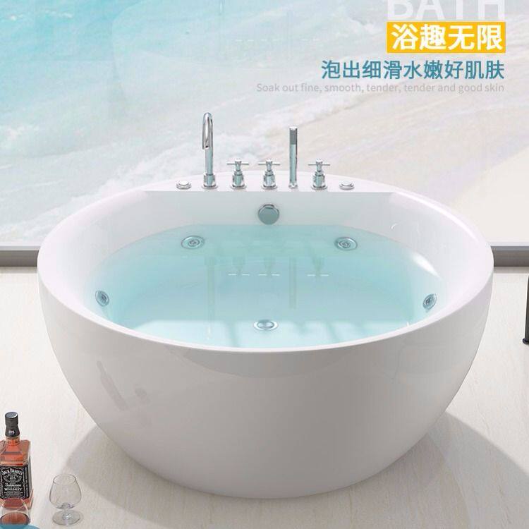 佛山圆形浴缸成人家用浴盆酒店别墅民宿浴池恒温加热冲浪按摩工厂