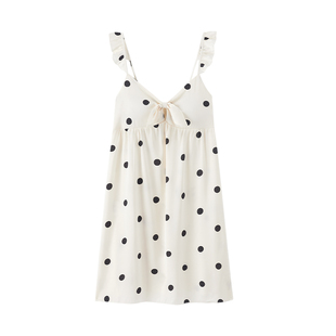 冰丝无袖睡裙女丝绸性感吊带夏季睡衣纯欲带胸垫夏波点蝴蝶结春秋