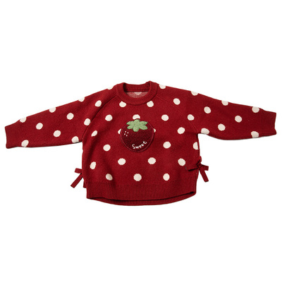 女童毛衣秋冬季加厚儿童红色衣服