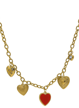 LAMUANA【新年圣诞限定】爱心蝴蝶结珐琅彩项链法式复古多层礼物