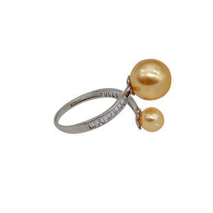 原创设计大小金珠珍珠S925银戒指开口可调节指环轻奢小众精致女