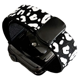 浮雕豹纹弹力尼龙编织磁吸扣iwatch表带S10适用苹果SE手表新款789