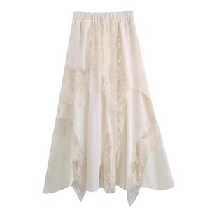 白色不规则蕾丝压褶重工半身长裙大码秋季流行风格梨形伯克利裙子