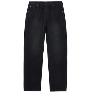 杰克琼斯男装牛仔裤冬季新款简约纯色休闲薄绒内里直筒长裤子男款