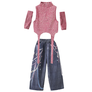 女孩子爵士舞服女童甜酷粉色背心jazz练功服韩舞街舞元旦表演出服