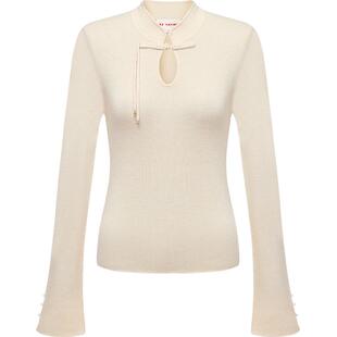 EP雅莹羊绒衫 白牦牛绒混纺白驼绒 盘扣针织衫女 商场同款 9913A