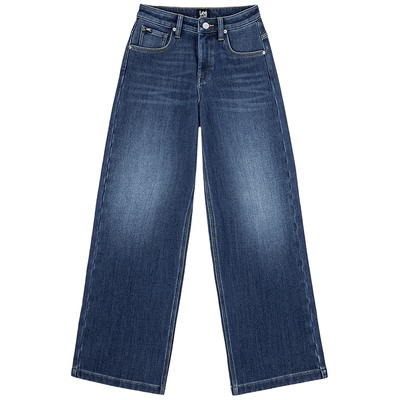 【张凌赫代言】Lee26秋冬新品430超A阔腿牛仔裤加绒中深蓝色女潮