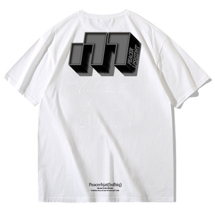 270g美式复古字母印花重磅纯棉男夏季短袖t恤潮牌街头宽松上衣ins
