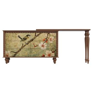 实木六斗柜新中式客厅靠墙装饰柜收纳储物中国风花鸟图梳妆台搭台