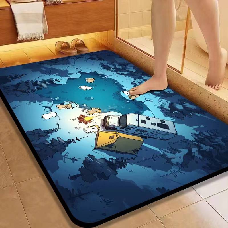 卡通硅藻泥家居防滑吸水脚垫家用卫生间进门脚垫浴室门口地垫批发