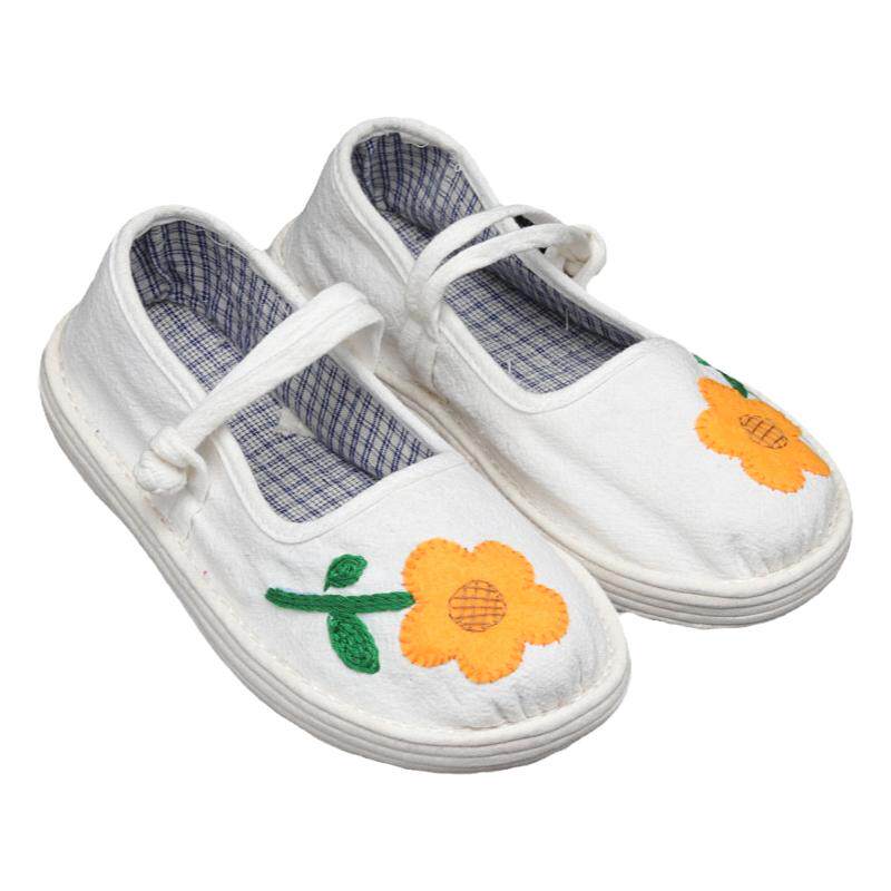 小黄花纯手工绣花女鞋一字带文艺