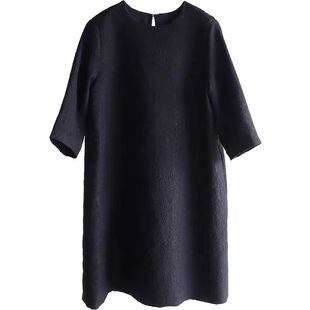 新款大码女装优雅气质圆领宽松遮肚中长款A字连衣裙精致提花料女