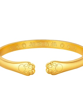 新款招财猫爪手镯沙金招财纳福软萌猫爪开口锡金包银镯送女友礼物