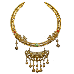 中式秀禾璎珞项圈明制汉服婚嫁系列高级感仿黄金立体錾刻麒麟项链