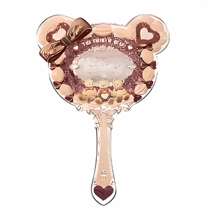 花知晓甜心小熊系列周边镜子手持镜化妆镜随身镜焦糖棕奶油粉限定