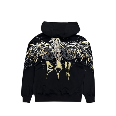 boy刺绣老鹰连帽开衫卫衣情侣