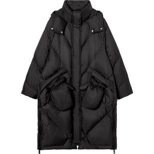 【可拆卸手套】MEETLADY冬季中长款羽绒服女加厚保暖宽松连帽外套