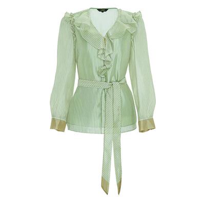 LIFE·IDEA商场同款2025春新品法式荷叶边收腰衬衣梭织上衣女