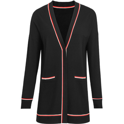 红色针织开衫中长款天丝口袋外套