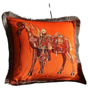 美式小马橙色轻奢抱枕靠垫办公室沙发家居样板房客厅床头靠背毛绒